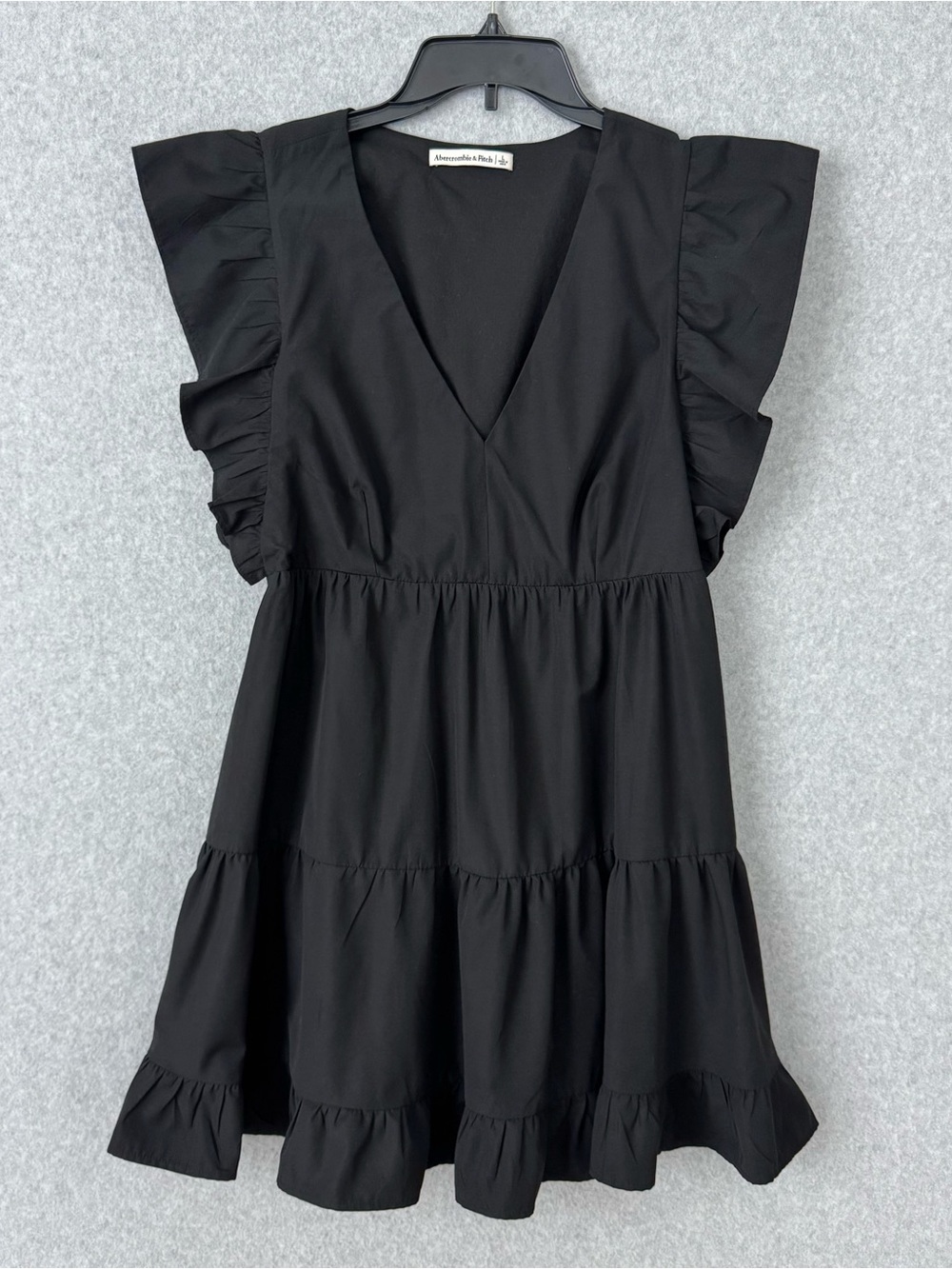 Abercrombie Fitch Black Dress Tiered Mini Short Flutter Sleeves LBD Womens Large